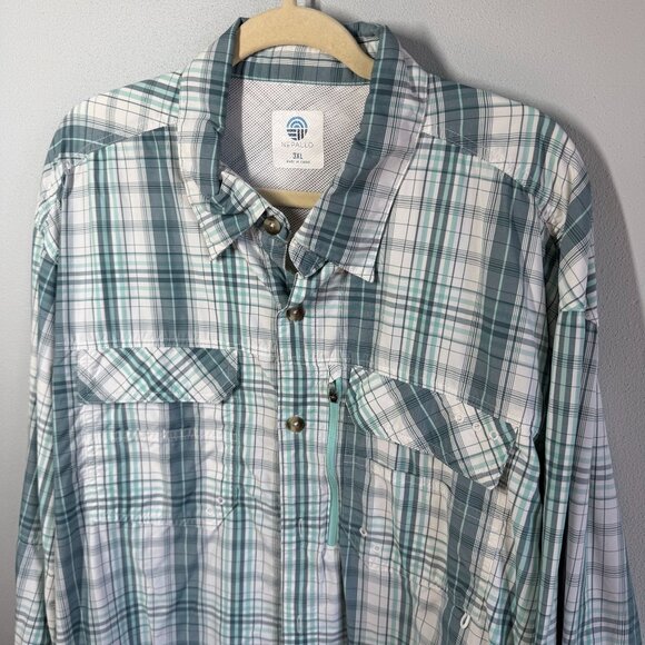Nepallo Mens Plaid Button Up Shirt 3XL Nylon Fishing Hiking Camping UPF 50+ - Picture 3 of 13